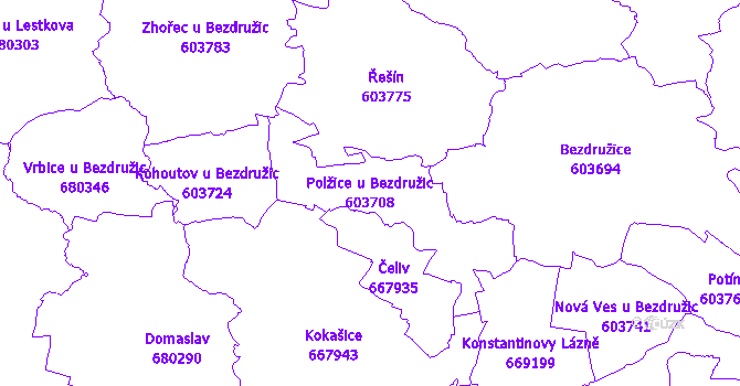 Katastrální mapa Polžice u Bezdružic - přehledová mapa katastrálního území