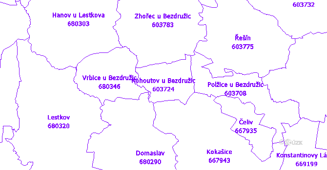 Katastrální mapa Kohoutov u Bezdružic - přehledová mapa katastrálního území