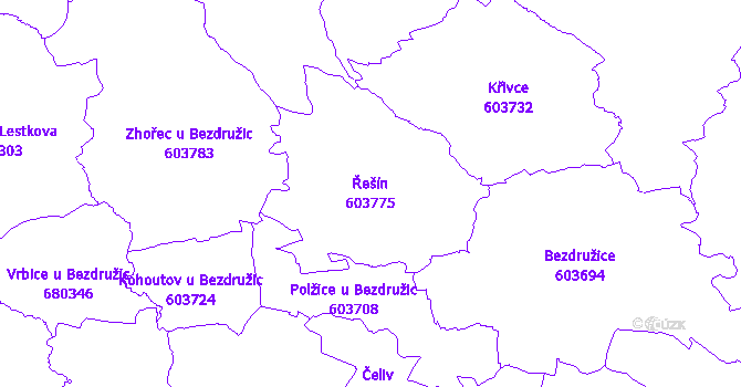 Katastrální mapa Řešín