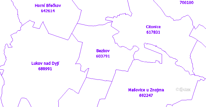 Katastrální mapa Bezkov - přehledová mapa katastrálního území