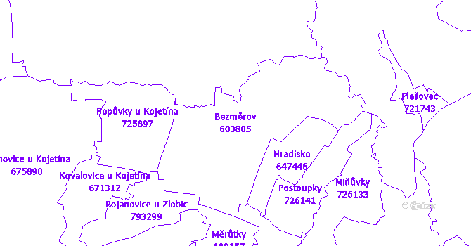 Katastrální mapa Bezměrov - přehledová mapa katastrálního území