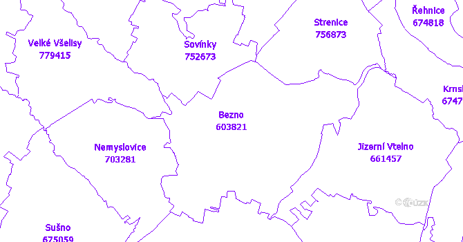 Katastrální mapa Bezno - přehledová mapa katastrálního území