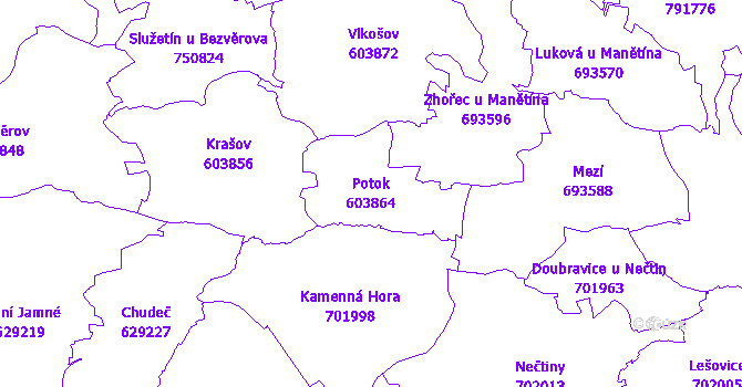 Katastrální mapa Potok - přehledová mapa katastrálního území