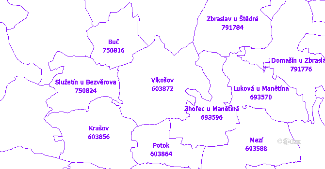 Katastrální mapa Vlkošov