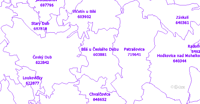 Katastrální mapa Bílá u Českého Dubu - přehledová mapa katastrálního území