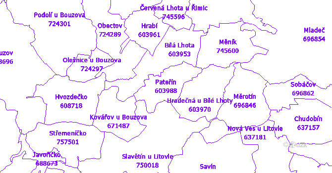 Katastrální mapa Pateřín - přehledová mapa katastrálního území