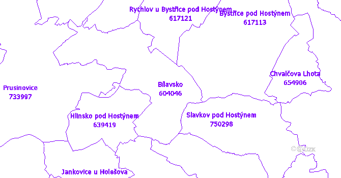 Katastrální mapa Bílavsko - přehledová mapa katastrálního území