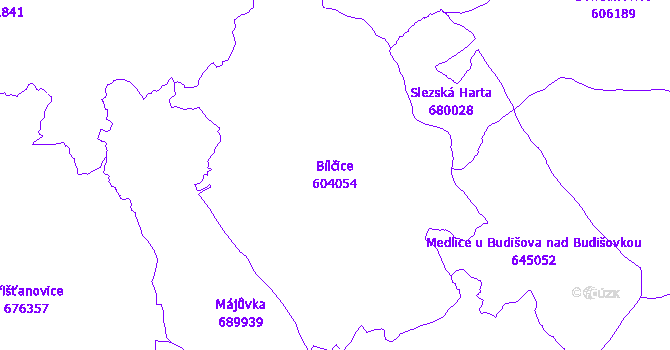 Katastrální mapa Bílčice - přehledová mapa katastrálního území