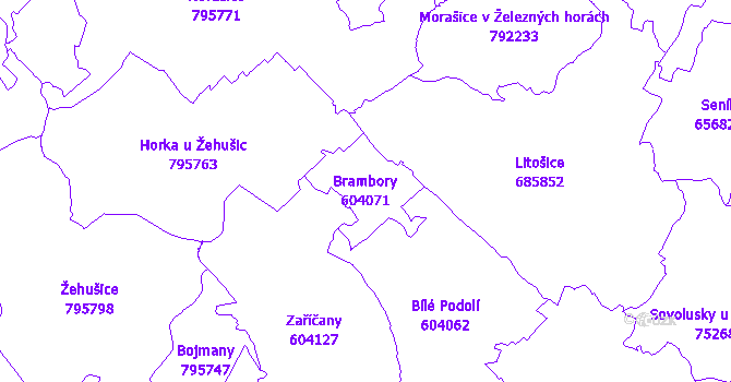 Katastrální mapa Brambory - přehledová mapa katastrálního území