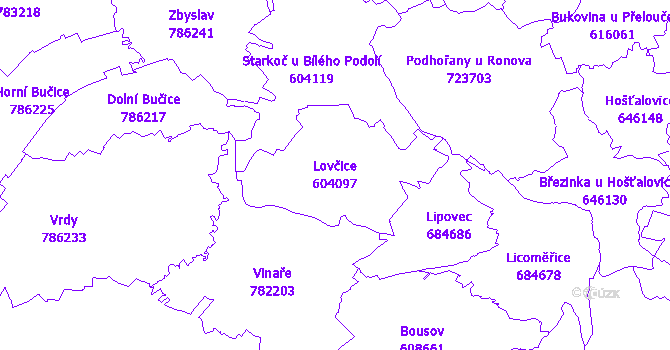 Katastrální mapa Lovčice - přehledová mapa katastrálního území