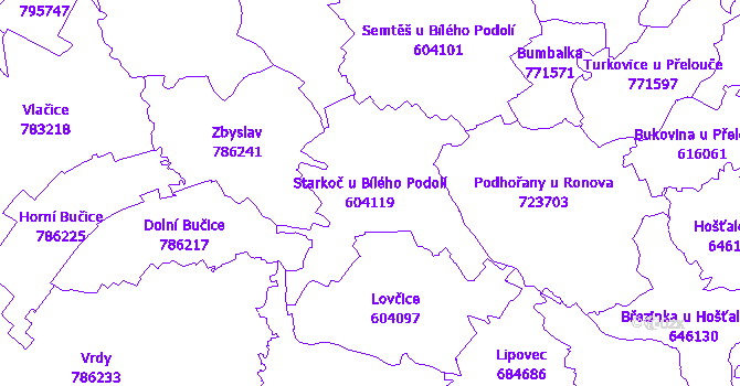 Katastrální mapa Starkoč u Bílého Podolí - přehledová mapa katastrálního území