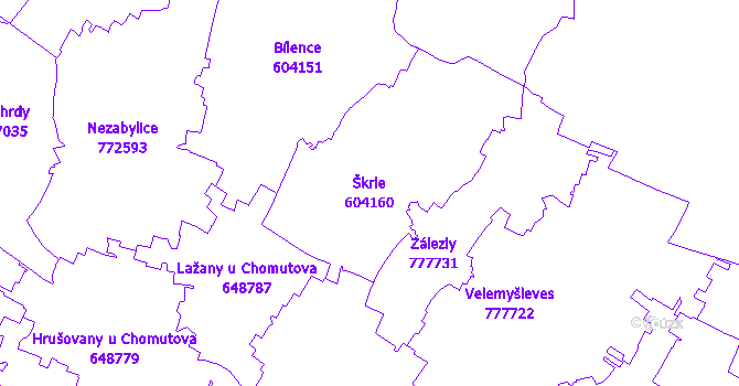 Katastrální mapa Škrle - přehledová mapa katastrálního území
