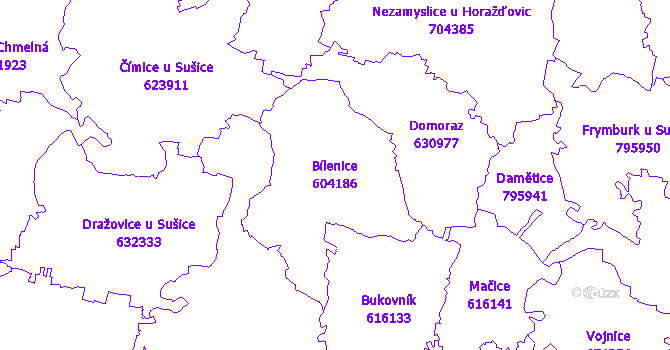 Katastrální mapa Bílenice