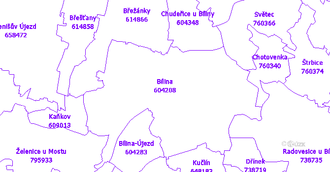 Katastrální mapa Bílina - přehledová mapa katastrálního území