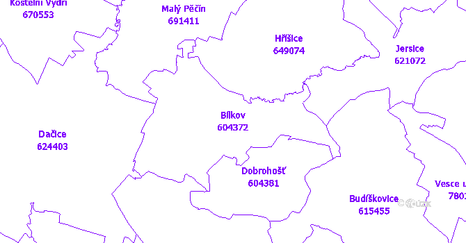 Katastrální mapa Bílkov - přehledová mapa katastrálního území