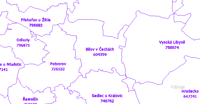 Katastrální mapa Bílov v Čechách - přehledová mapa katastrálního území