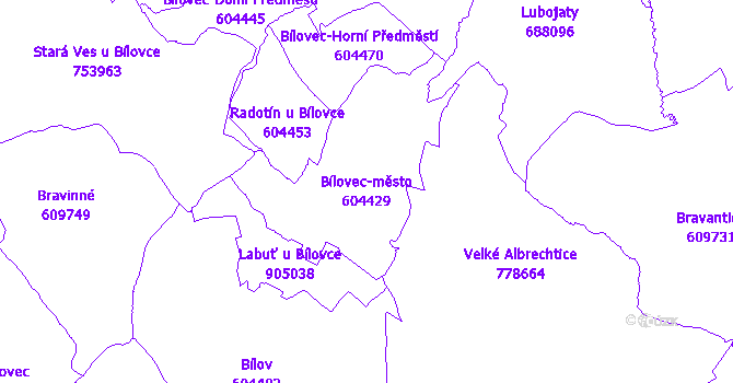 Katastrální mapa Bílovec-město - přehledová mapa katastrálního území