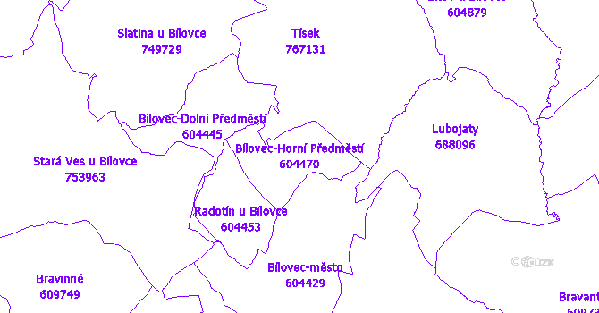 Katastrální mapa Bílovec-Horní Předměstí - přehledová mapa katastrálního území