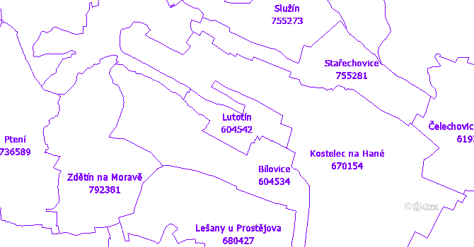 Katastrální mapa Lutotín - přehledová mapa katastrálního území