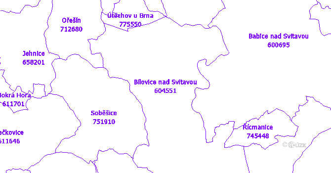 Katastrální mapa Bílovice nad Svitavou - přehledová mapa katastrálního území
