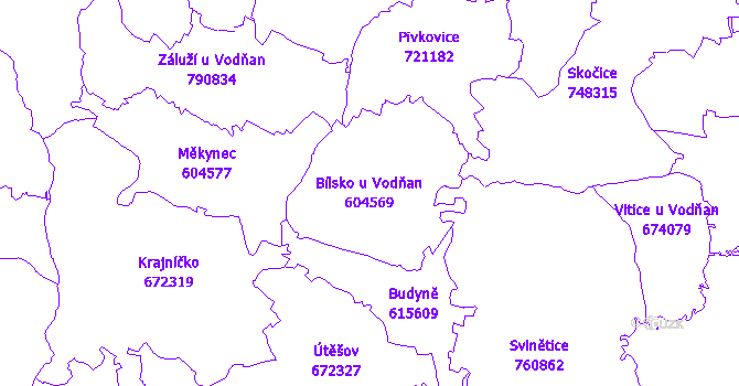 Katastrální mapa Bílsko u Vodňan - přehledová mapa katastrálního území