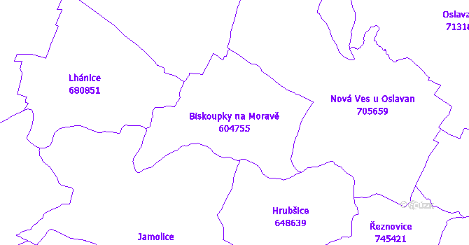Katastrální mapa Biskoupky na Moravě - přehledová mapa katastrálního území
