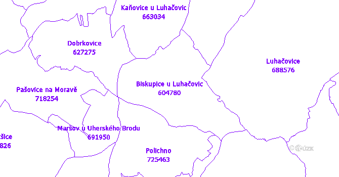 Katastrální mapa Biskupice u Luhačovic - přehledová mapa katastrálního území