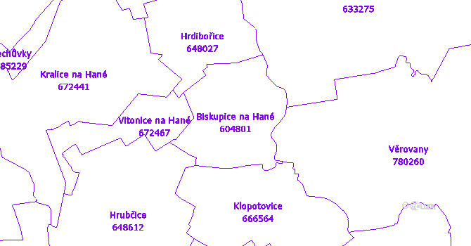 Katastrální mapa Biskupice na Hané - přehledová mapa katastrálního území