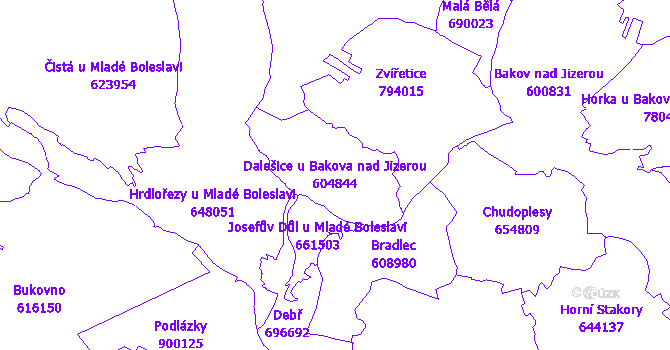 Katastrální mapa Dalešice u Bakova nad Jizerou - přehledová mapa katastrálního území