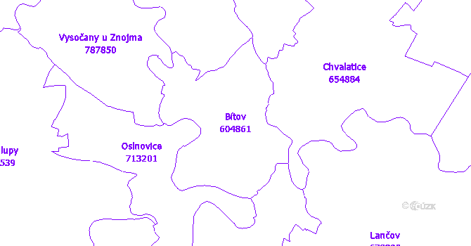 Katastrální mapa Bítov - přehledová mapa katastrálního území