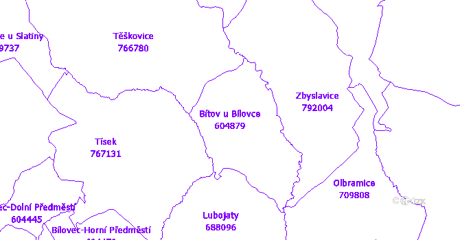 Katastrální mapa Bítov u Bílovce - přehledová mapa katastrálního území
