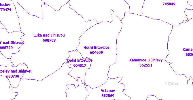 Katastrální mapa Horní Bítovčice - přehledová mapa katastrálního území