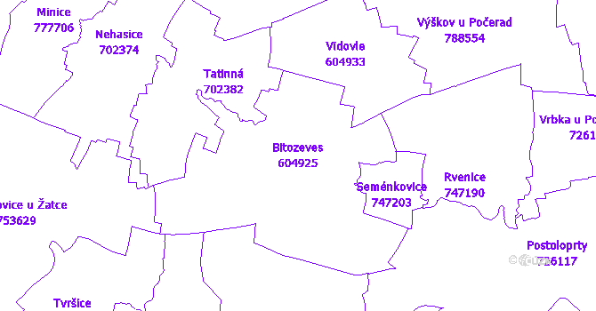 Katastrální mapa Bitozeves - přehledová mapa katastrálního území