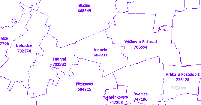 Katastrální mapa Vidovle - přehledová mapa katastrálního území
