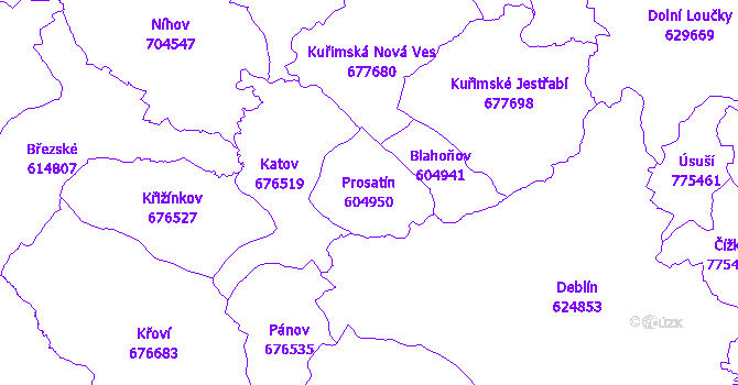 Katastrální mapa Prosatín - přehledová mapa katastrálního území