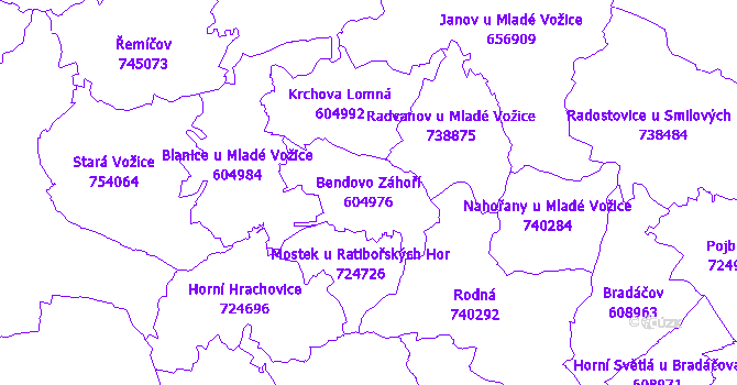 Katastrální mapa Bendovo Záhoří - přehledová mapa katastrálního území