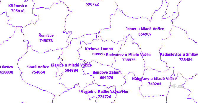 Katastrální mapa Krchova Lomná - přehledová mapa katastrálního území