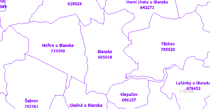 Katastrální mapa Blansko - přehledová mapa katastrálního území
