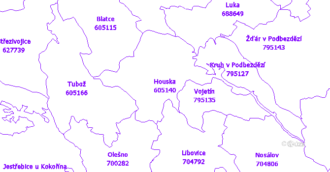 Katastrální mapa Houska - přehledová mapa katastrálního území