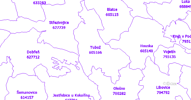 Katastrální mapa Tubož - přehledová mapa katastrálního území