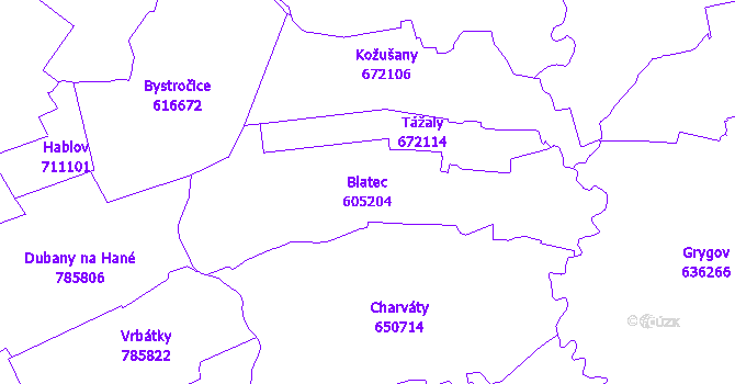 Katastrální mapa Blatec - přehledová mapa katastrálního území
