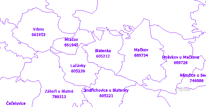Katastrální mapa Blatenka - přehledová mapa katastrálního území
