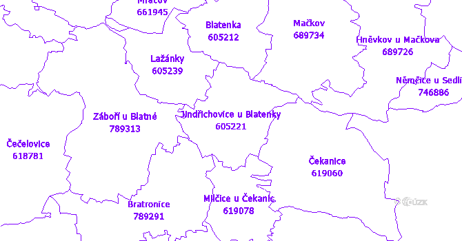 Katastrální mapa Jindřichovice u Blatenky - přehledová mapa katastrálního území
