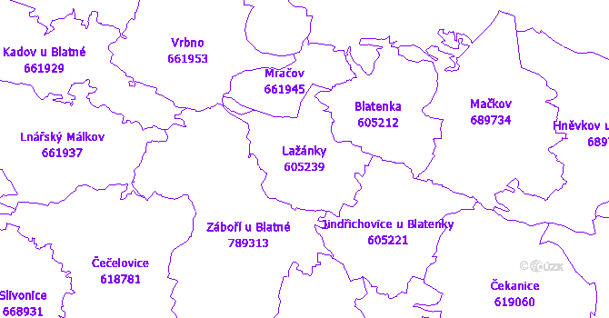 Katastrální mapa Lažánky - přehledová mapa katastrálního území