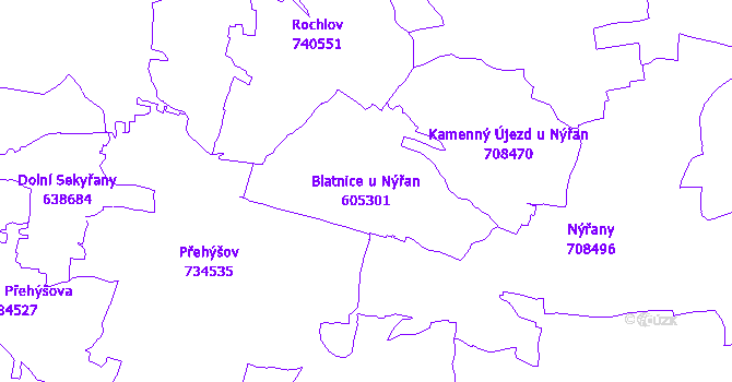 Katastrální mapa Blatnice u Nýřan - přehledová mapa katastrálního území