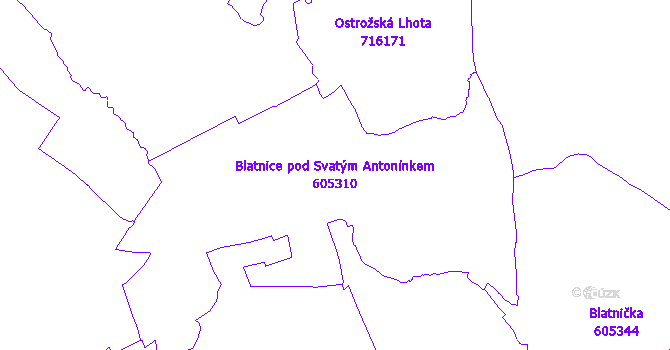 Katastrální mapa Blatnice pod Svatým Antonínkem - přehledová mapa katastrálního území