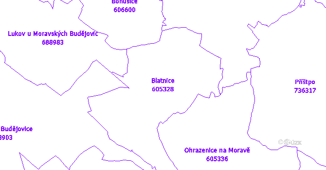 Katastrální mapa Blatnice - přehledová mapa katastrálního území