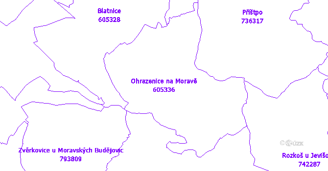 Katastrální mapa Ohrazenice na Moravě - přehledová mapa katastrálního území
