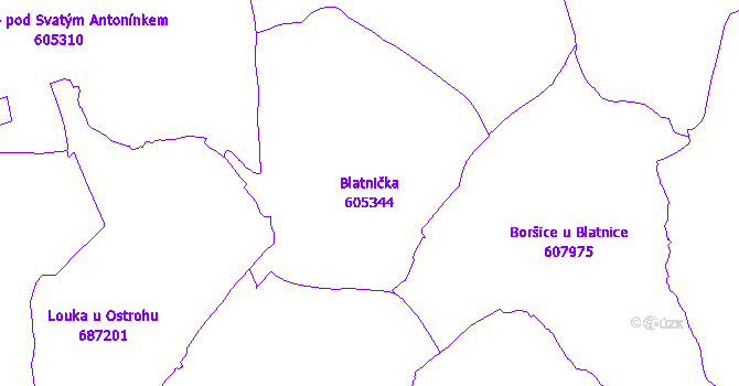 Katastrální mapa Blatnička - přehledová mapa katastrálního území