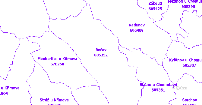 Katastrální mapa Bečov - přehledová mapa katastrálního území